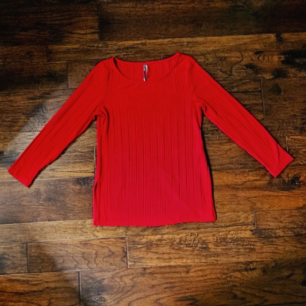 Anthropologie Red Long Sleeved Top Large